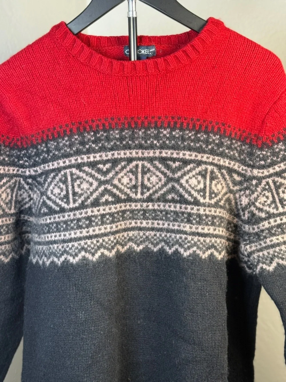Cherokee Y2K Lambswool Fair Isle Sweater Red Nordic Unisex Size XXL